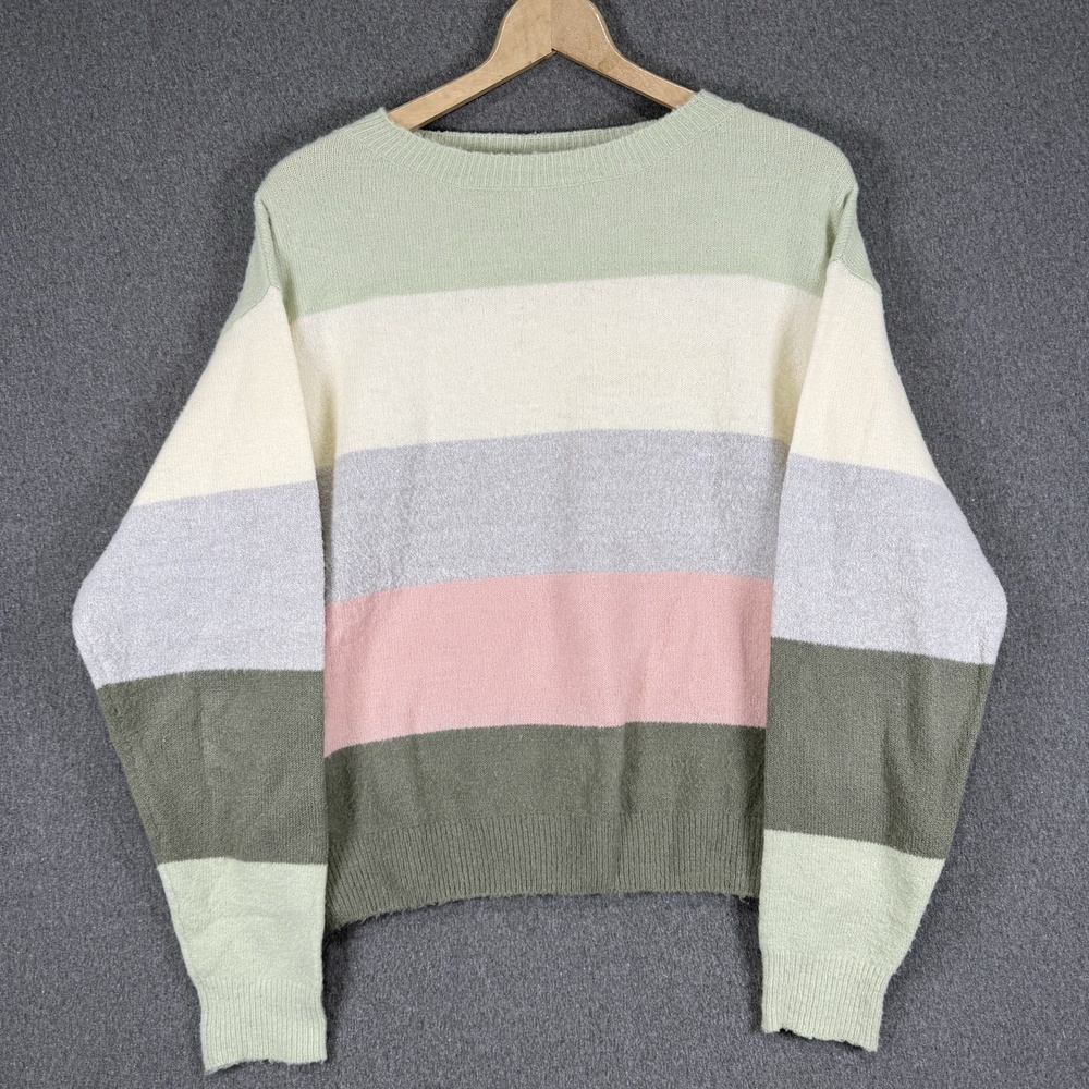 FRNCH Sweater Womens M/L Multicolor Striped Long Sleeve Crewneck Pullover Top